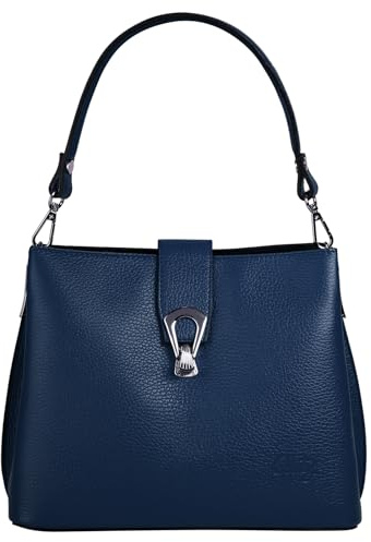 Cluty Umhängetasche Echt Leder Damen Made in Italy | elegante City Bag | Shopper mit Drehverschluss blau 101015