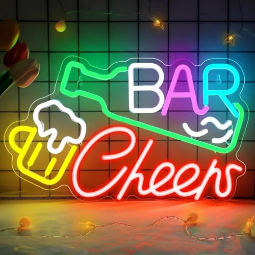 LightingWill Bar Cheers Neon Sign, Dimmable Neon Bar Sign for Wall Decor, USB Powered LED Neon light Sign for Man Cave, Home, Store, Cafe, Pub, Club, Beer Bistro Party, Hotel Decor, Gifts