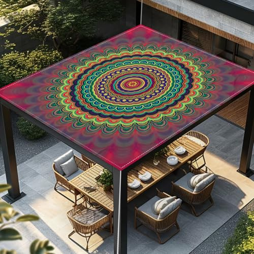 Morbuy Sonnensegel Wasserdicht Rechteckig mit Ösen und Seil, 3D Mandala Druck Sonnensegel Sonnenschutz Windschutz Polyester Stoff für Garten Terrasse Balkon, Camping (Bunt,150x150cm)