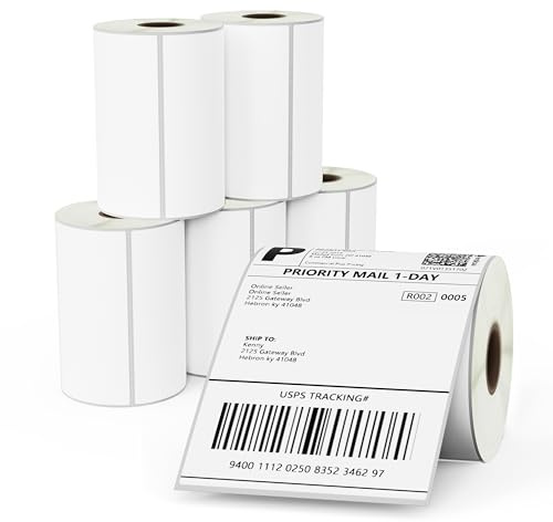 BETCKEY - 6 rullar avtagbara filmetiketter, 102mm x 165mm, 1500 etiketter utan rester lätt avtagbara för termodrucker