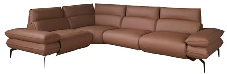 Angel Cerdá - Divano Angolare Relax Modulare a 5 Posti in Pelle Marrone con Sistema Elettrico, Porta USB e Poggiatesta Regolabile - Design Moderno - 321 x 241 x 90 cm