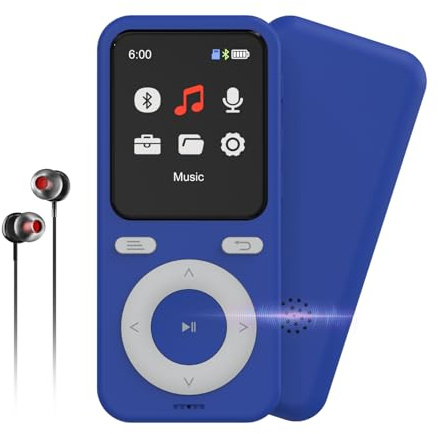 64GB MP3 Player with Bluetooth,Bluetooth Portable HiFi Lossless Sound MP3 Player with Speaker,Voice Recorder,Shuffle for Kids,Hiking,Running,Micro SD Card up to 128GB(Earbuds Included)