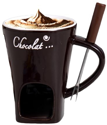 Generisk chokladfondue- fondue med gaffel smältkruka för julkakor, chokladset keramik smörvarmare, personlig ost smältkopp ett värmeljus uppvärmt