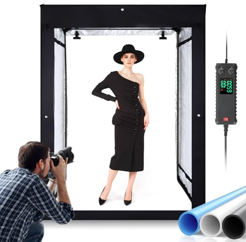 Bi-Color LED Photo Light Box 47×39×79 Inch, Dimmable LEDs Product Photography Lighting Tent with High CRI>98, 3 Colors Backdrops for Clothing/Portrait/Furniture/Large Products Photography Studio