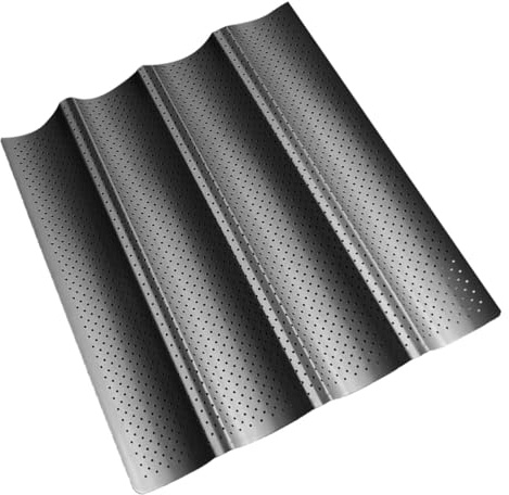 OSOLADY Teglia da Forno per Baguette Antiaderente con 4 Scanalature, Resistente al Calore, con Fori di Aerazione, per Pane Francese Fatto in Casa e Cucina Quotidiana, Colore Nero