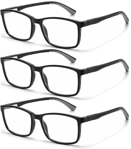 ZXYOO 3 Paia Occhiali da Lettura – Anti-Luce Blu, Cerniere a Molla e Design Antiscivolo+1.25