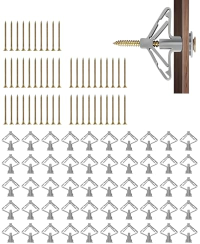 DAFNE Juego de anclajes de mariposa de 100 piezas, anclajes para paneles de yeso con tornillos, adecuados para la fijación de placas, placas de fibra de yeso y hormigón (50 anclajes + 50 tornillos)