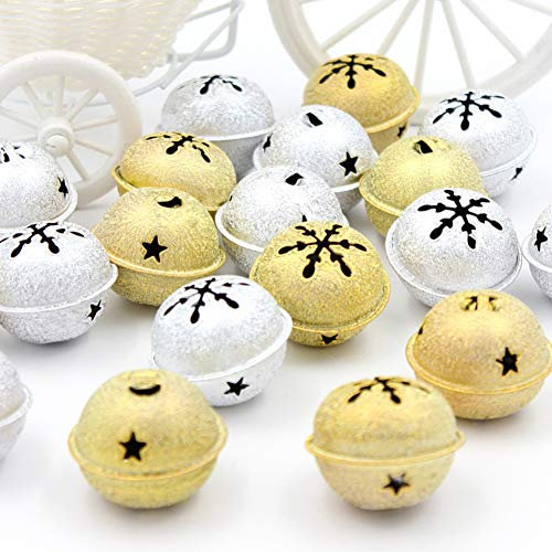 DAHI 24pcs Gold and Silver Christmas Jingle Bells Snowflake Jingle Bell Ornament Christmas Tree Decoration Snowflake Bells Party Decoration Supplies