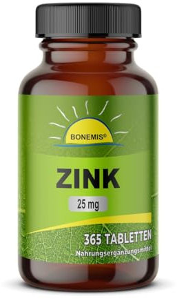 Zink, 365 Tabletten (Jahresvorrat), hochdosiert (25 mg), Zinkbisglycinat, ohne unerwünschte Zusatzstoffe, Bonemis®