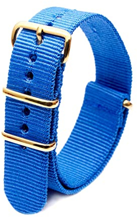 Elegantyl Uhrenarmband aus Nylon mit goldener Schnalle, Nylonstreifen, Uhrenzubehör, 18mm, 20mm, 22mm, 24mm, Himmelblau, 20mm