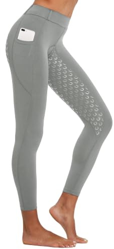 FitsT4 Sports Pantalones de Montar para Mujer Pantalones de Montar con Refuerzo Completo de Silicona, Bolsillo para el móvil y Trabillas para el cinturón