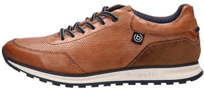 bugatti Uomo Sneaker casual in pelle, scarpe stringate con memory foam, soletta sostituibile, Cognac, 40 EU