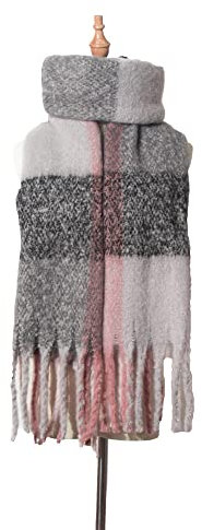 HGJH Schal,Kontrastierender Dicker Quastenschal Für Damen, Modeschal, Wildes Gitter, Grau, Rosa, Breitenschal, Elegante Damen, Dicker Trend, Weihnachtsschals Für Damen, Warmer Schal