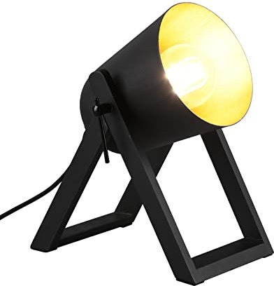 Reality Leuchten Tischleuchte Marc R50721080, Metall schwarz, Holzgestell schwarz, exkl. 1x E27