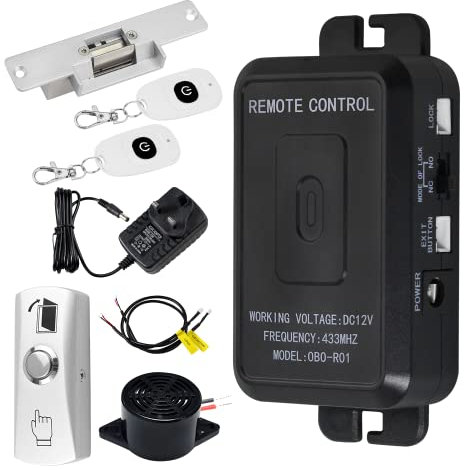 FUSYTULY Fully Access Control System Kit Wireless 433MHz Door Opener + NC Fail Safe Electric Strike Lock + 30 Meters Remote Transmitters Unlock