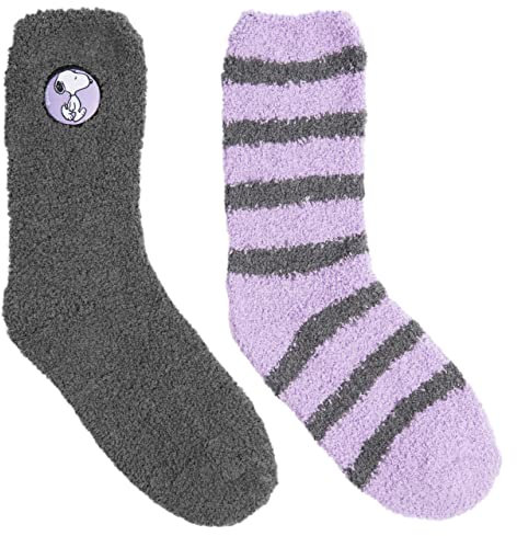 United Labels The Peanuts Snoopy Kuschelsocken für Damen Flauschige Wintersocken warme Socken Grau/Lila (2er Pack) (as3, numeric, numeric_35, numeric_38, regular, regular)