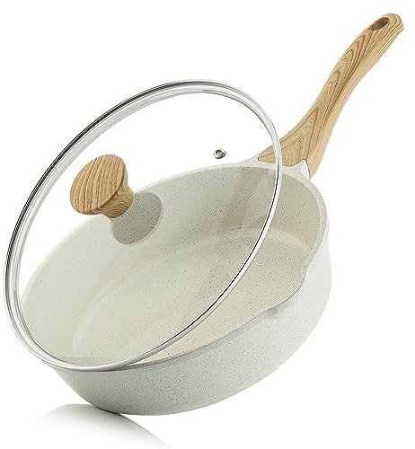 SENSARTE Padella 28 cm Antiaderente in Ceramica per Induzione e Gas, con Beccucci Anti-Goccia e Coperchio, Rivestimento Senza PFAS e PFOA, Manico Antiscottamento e Lavabile in Lavastoviglie