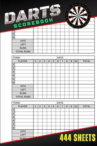 Darts Scorebook: 444 Darts Score sheets Logbook size 6 x 9 inches | Darts Scoring book | Darts Score Notebook