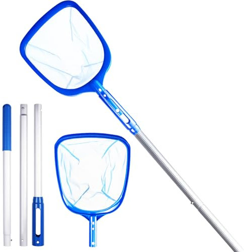 Épuisettes de Surface pour Piscine,Écumoire à Feuilles avec Tige Télescopique en Aluminium Kits pour Piscine Écumoire de Piscine Filet d'atterrissage,Piscine Filet à Mailles Fines pour étang de Jardin