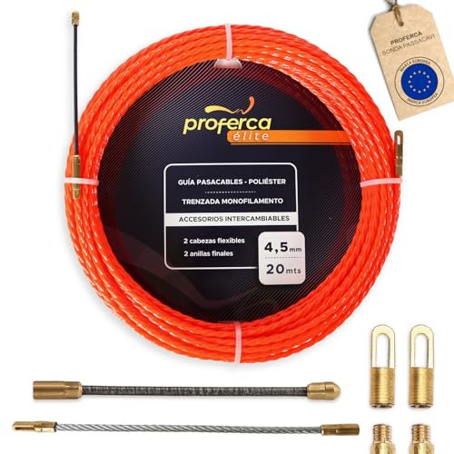 PROFERCA® Guía Pasacables Profesional de 4.5mm y 20 Metros de Poliéster Trenzado con Terminales Intercambiables | Accesorios de Repuesto | Pasacables Electrico
