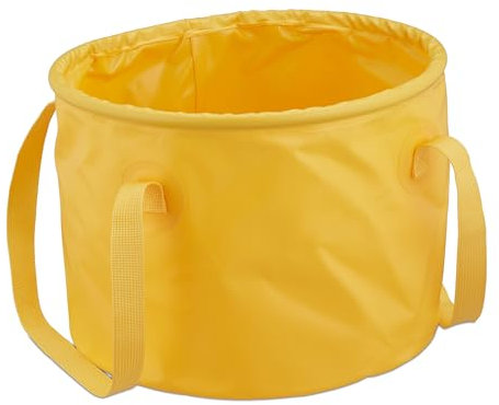 Relaxdays Falteimer Camping, 15l, zusammenfaltbar, Campingeimer mit Henkeln, HBT: 23x31x31 cm, Outdoor, PVC, gelb