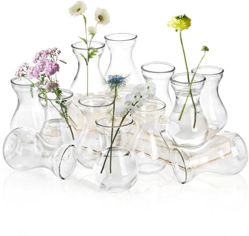 ZOOFOX Set of 12 Glass Bud Vases for Centerpieces, Small Clear Vase for Flower, Glass Bud Vases in Bulk, Cute Tiny Flower Bulb Plant Containers for Home Decor, Wedding Party Table Centerpieces