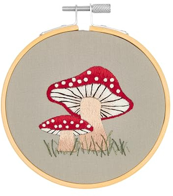Stickpackung Vorgezeichnet, Shroom kleine Pilze, inkl. Stickring Ø 10 cm