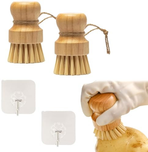 2Stück Pilzbürste,Umweltfreundliche Pilzbürste Champignonbürste,Pilzpinsel,Pilz Bürste,Spülbürste Holz,Bambus Bürste,Reinigung Von Für Küche Bad Sanften Reinigung Von Pilzen Oder Gemüse,MIT Zwei Haken
