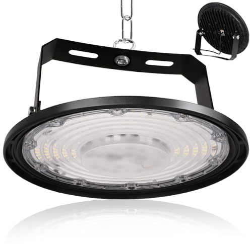 JBdusn UFO Projecteur LED Industriel 200W, High Bay Eclairage Atelier avec Support 20000LM UFO Lampe Atelier 6500K, IP65 Étanche Éclairage de Plafond LED pour Garage Entrepôt Atelier Sous-sol Usine