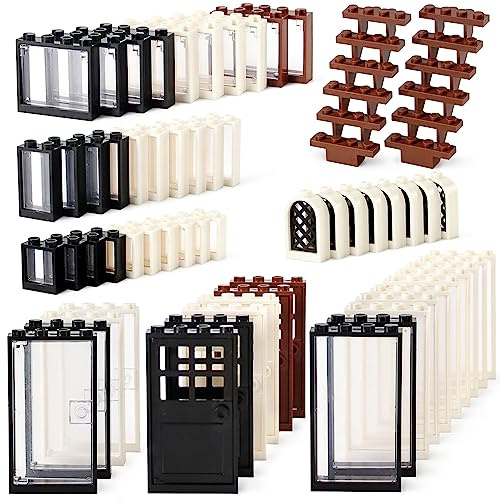 Feleph Fenster und Türen 118 Stück Baustein Set für Häuser Städte Architektur Zubehör City MOC Teile für Kinder Kompatibel mit großen Marken, Mehrfarbig
