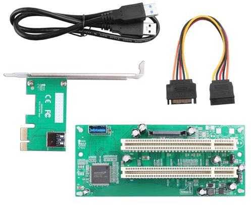 PCIe 1X to PCI Adapter Card - Dual Slot Converter with External SATA Power, Plug & Play for Sound/Network/Gold Tax Card