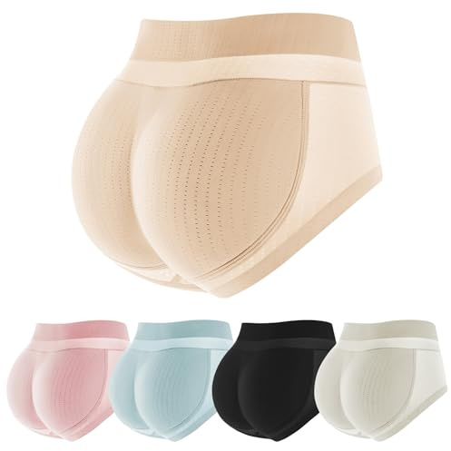 Mayoii Women's High Waist Padded Pants with Bum Pads – Breathable Bottom Lift Pants & Hip Enhancer Tummy Control Shorts (Skin Color, XL)