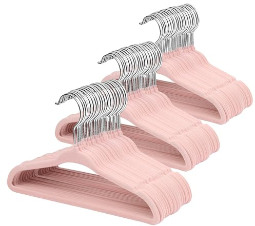 ManGotree 11 Baby Velvet Hangers, Non-Slip Kids Coat Hangers with 360° Swivel Hook, Ultra-Thin Felt Children's Hanger for Infant & Toddler Clothes, 66 Pack (Light Pink)