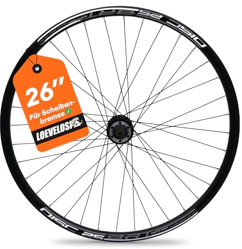 LOEVELOSI Ruota Anteriore per Mountain Bike, Cerchione per Bicicletta, 26 Pollici, 27,5, 29, Ruota Anteriore per Freni a Disco, 6 Fori, Cerchione in Alluminio e Mozzo, 36 Raggi, Colore Nero