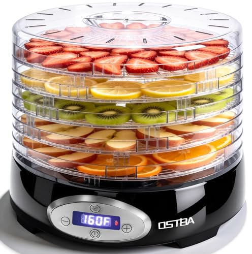 OSTBA Food Dehydrator, 5 BPA-Free 12.2 Trays, Adjustable Temp 95–160℉, 48H Timer, 420W Food Dryer for Fruits, Veggies, Jerky, Herbs, Home Use, BPA-Free