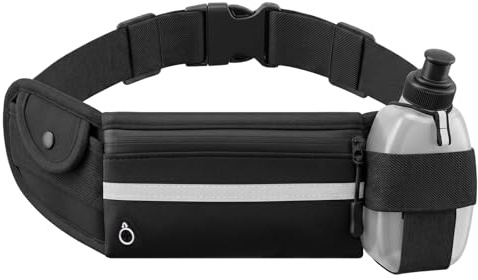 Ceriselle cinturón de Running con Botella de Agua, riñonera y Bolsa de Cintura, riñonera Negra para Hombres, Mujeres y niños, cinturón de hidratación para Senderismo, Correr y Deporte, Bolsa Delgada