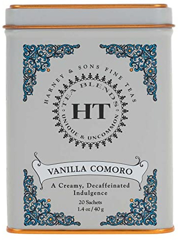 Harney & Sons Tea Decaffeinated, Great Present Idea, Vanilla Comoro, 1.4 oz Tin (20 Sachets)