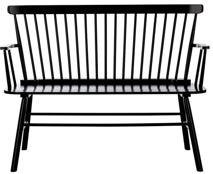 SAFAVIEH Home Collection – Addison Black Solid Wood Spindle Back Loveseat Bench, Farmhouse Settee for Entryway Living Room or Dining Area (AMH8513A)