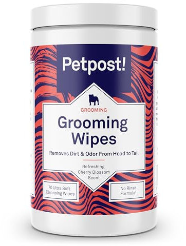 Petpost | Universal Pflegetücher für Hunde – große, geruchsbindende Tücher mit Kirschblüten-Duft – 70 ultraweiche Feuchttücher für die sanfte Pfoten- und Fellpflege (Kirschblüten)