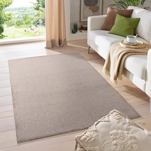 HomebyHome Kurzflor Teppich Wohnzimmer 120 x 170 cm Beige - Modern Gabbeh-Look Teppich Extra Weich, Pflegeleicht und Langlebig - Ideal für Schlafzimmer, Küche und Esszimmer