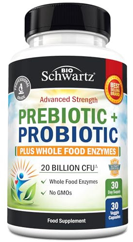 Probiotic and Prebiotic Capsules - Supports Digestive Health & Bloating Relief for Women & Men - Pre and Probiotics for Gut Health Supplements with Whole Food Enzymes - Non-GMO, Gluten Free - 30 Ct.