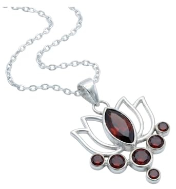 mantraroma echt Silberkette mit Granat roter Edelstein Damen Kettenanhänger 925 Sterlingsilber Halskette Geschenk