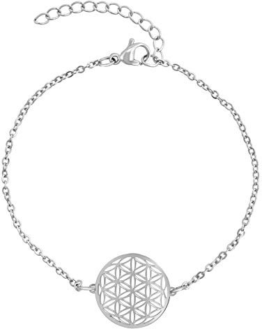 Nuoli® Lebensblume Armband Damen Silber (15 + 5cm verstellbar) Armkette für Frauen & Mädchen mit Blume des Lebens Anhänger