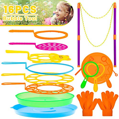 Whaline Bubble Wands Set with Glove, Big Bubbles Wand Kit, Creative Bubble Making Wand, Assortment Bubble Maker, Toy Set for Indoor Outdoor Garden Activity Birthday Party Summer Game