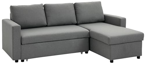 HOMCOM Ecksofa mit Schlaffunktion Stauraum Eckcouch mit Bettkasten Chaiselongue Schlafsofa Stoffsofa L-Form Leinen-Touch Hellgrau 211,5 x 146 x 85 cm