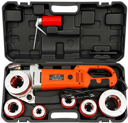 RibasuBB Filettatrice Portatile, filettatrice Manuale per infilatubi elettrica con Borsa per Il Trasporto, 6 matrici 1/2, 3/4, 1, 1-1/4, 1-1/2, 2, filettatrice per Tubi HD 2300W Power Drive