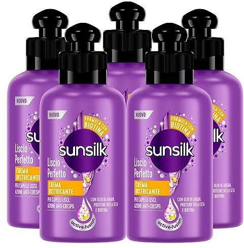 Sunsilk Crema Districante Liscio Perfetto per Capelli Lisci Azione Anti Crespo - 5 Flaconi da 200 ml