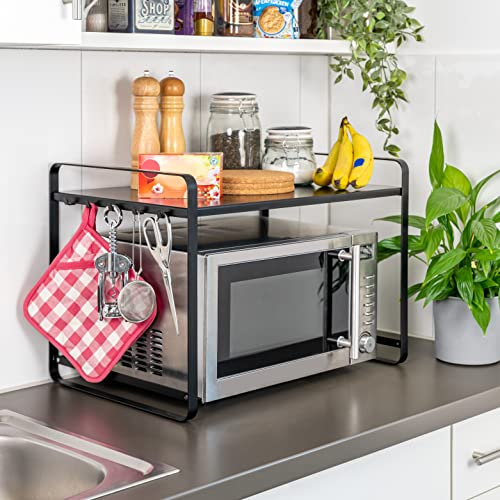 bremermann Mikrowellenregal, Bäckerregal mit 2 integrierten Hakenleisten, aus Metall (Schwarz)