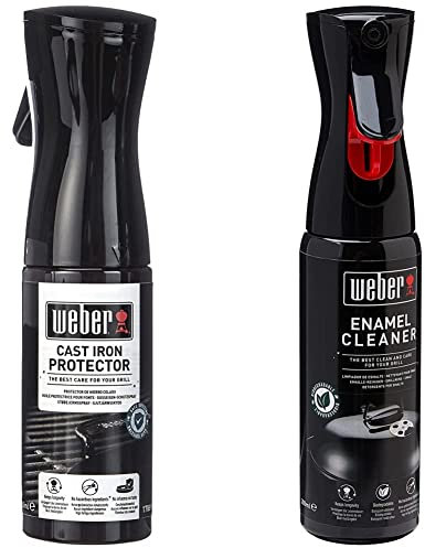 Weber Spray Protecteur pour Fonte - Spray Protection pour Barbecue - Conçu Grilles de Cuisson et Accessoires en Fonte - 200ml & Produit Nettoyant pour Surfaces Émaillées - 300ml