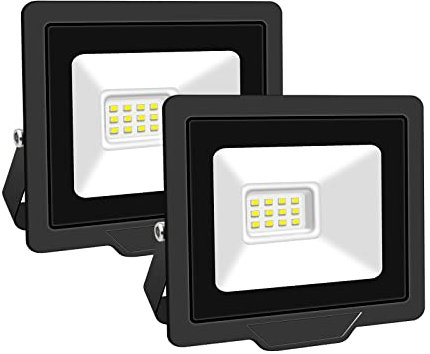 PICAA Faretto LED da Esterno, 2X 10W Faro da Lavoro a LED 6500K, luce di sicurezza LED,Proiettore Super Luminoso, Proiettore da Costruzione per Campeggio, Riparazione Auto, Escursionismo e Pesca